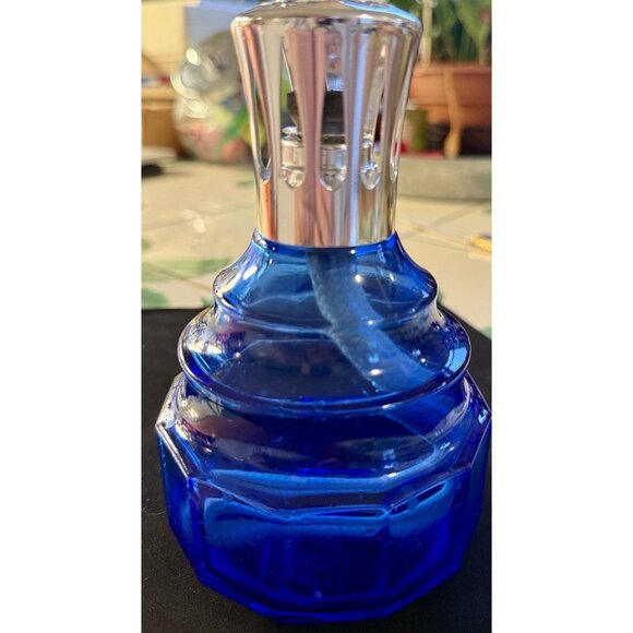 LAMPE BERGER Cobalt Blue 6" Tall Fragrance Lamp Silver Tone Crown Complete - Picture 8 of 9